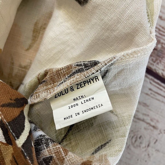 Zulu & Zephyr The Dusk Leaf 100% Linen Cropped Pants‎ Size Small Summer Floral - Picture 8 of 11